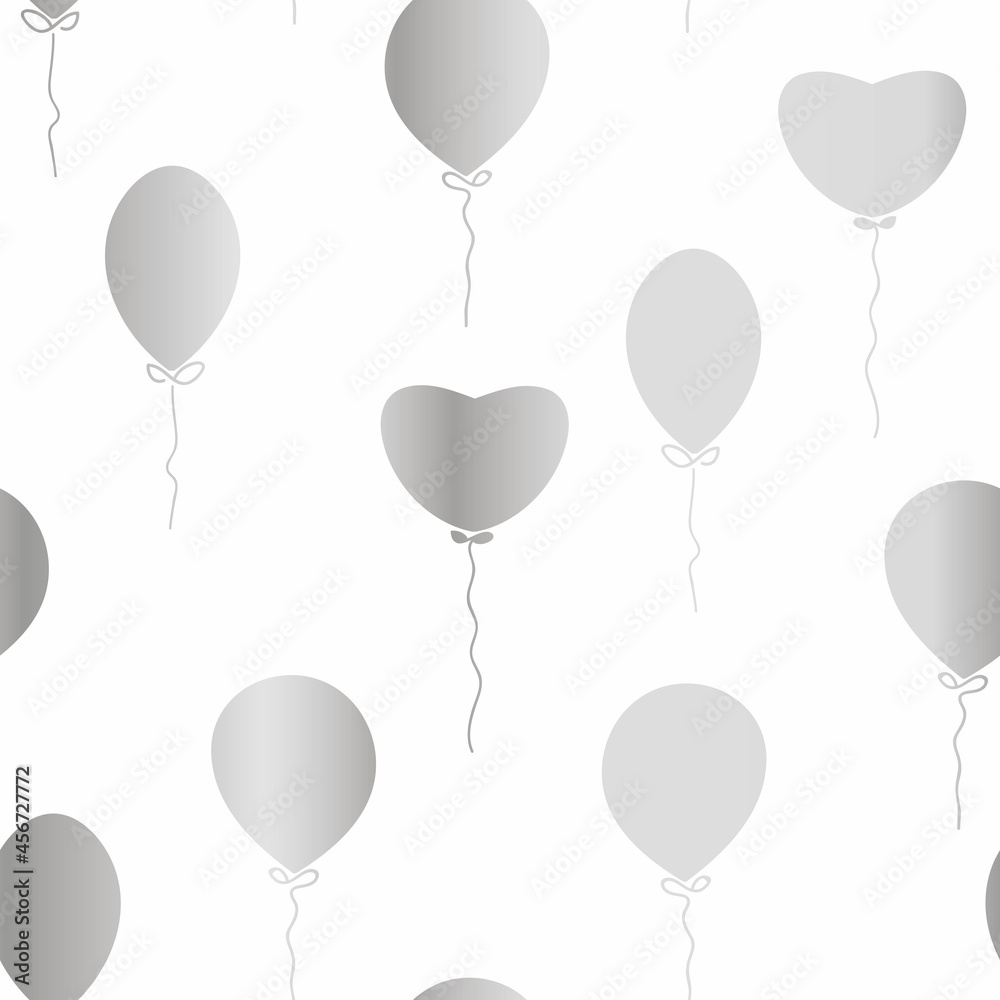 Vector Silver Effect Balloons on White seamless pattern background. Perfect for web design, fabric, invitations and scrapbooking projects.