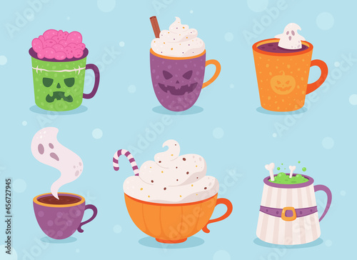 Halloween drinks collection. Happy Halloween. Hot drinks. Vector illustration