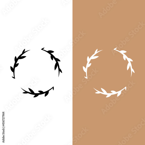 frame leaf logo design with flat black and white color style