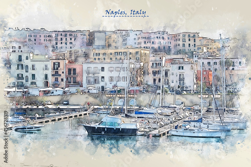 coast of Naples, Italy  in sketch style