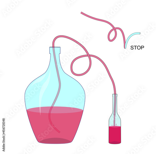 Wein Herstellung, Flaschenabfüllung, 
Flaschengärung, Maischegärung,
Vektor Illustration isoliert auf weißem Hintergrund
