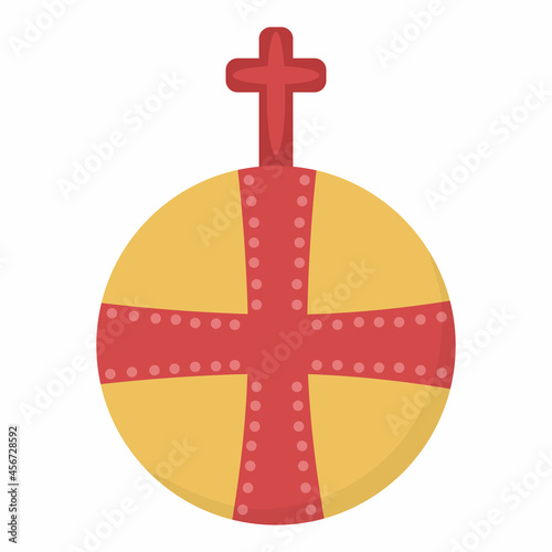 Fairy tale orb isolated on white background. Vector fantasy king or queen accessory. Sovereign authority symbol. Medieval fairytale royal globe icon. Cartoon magic object.