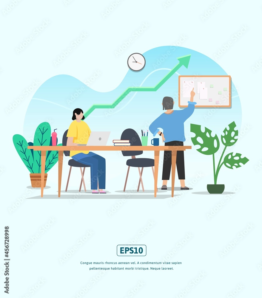 Flat Illustration with Character, statistics Growing Business