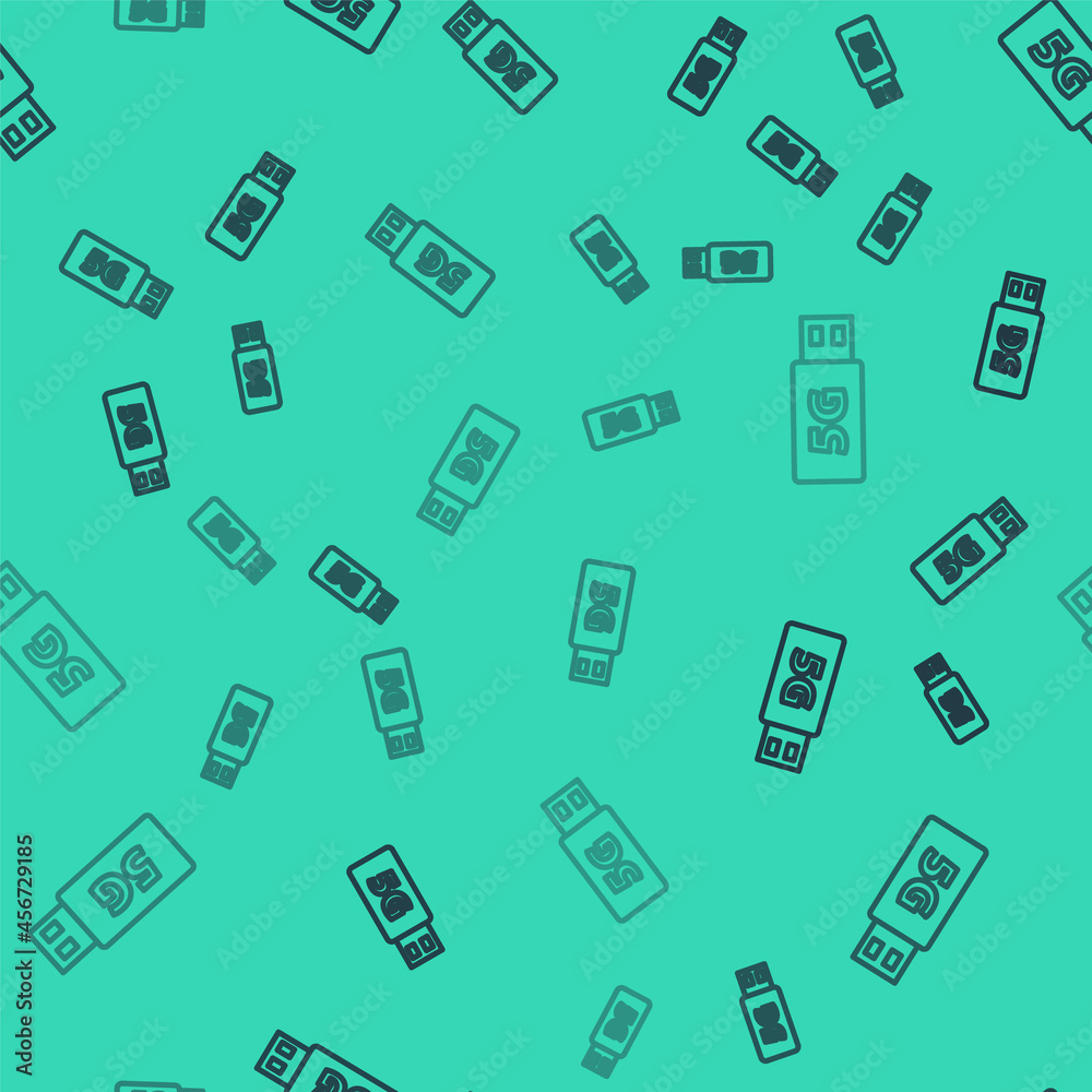 Black line 5G modem for fast mobile Internet icon isolated seamless pattern on green background. Global network high speed connection data rate technology. Vector Black line 5G modem for fast mobile Internet icon isolated seamless pattern on green background. Global network high speed connection data rate technology. Vector