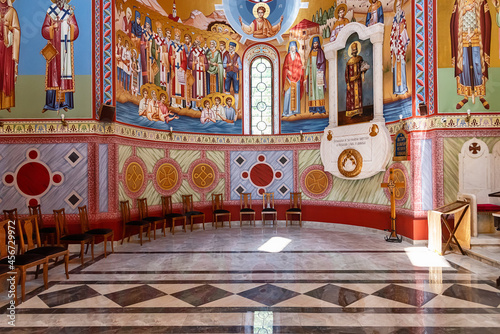 Belgrade, Serbia August 08, 2021: The interior of Church of St. Alexander Nevsky. This is a Serbian Orthodox church in the Serbian capital of Belgrade.