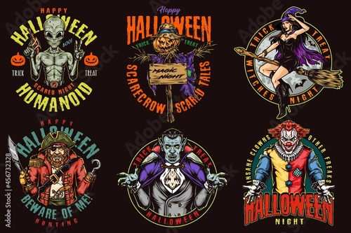 Halloween night colorful vintage emblems