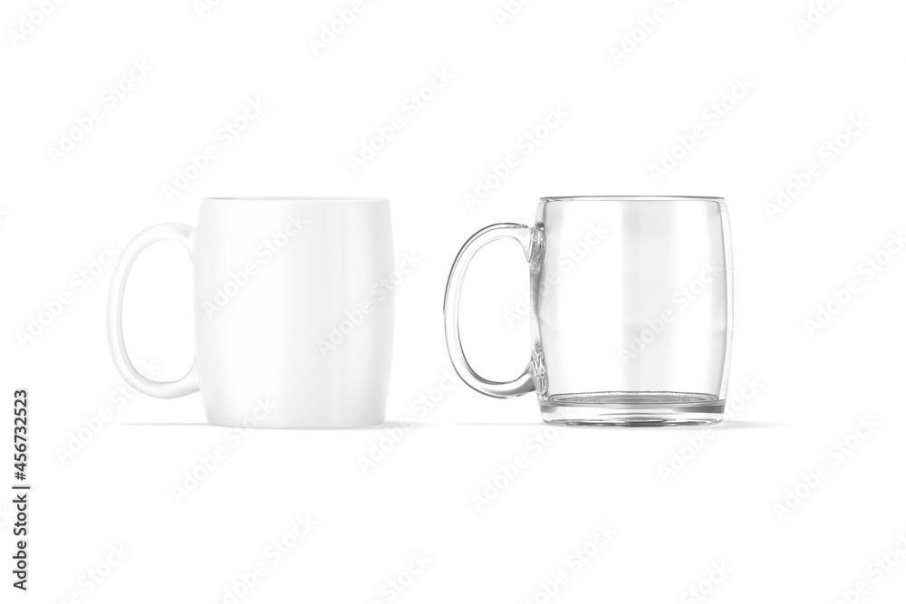 Blank ceramic and glass barrel-shaped 11oz mug mockup, front view Blank ceramic and glass barrel-shaped 11oz mug mockup, front view