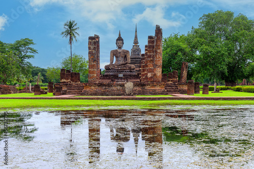 Ancient Buddha Statue at Sukhothai historical park  UNESCO World Heritage Site in Thailand