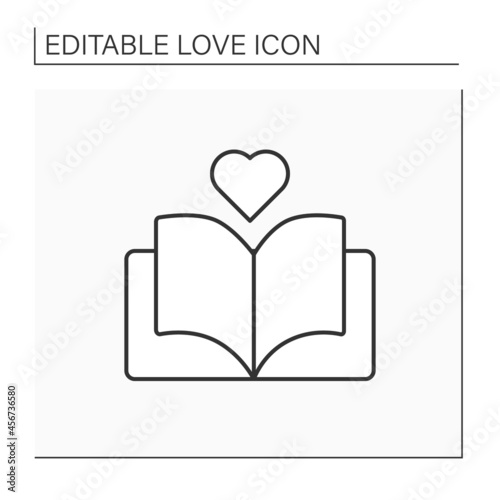 Love story line icon. Romantic book with dramatic plot. Book with happy end. Romantic stories. Love concept. Isolated vector illustration. Editable stroke