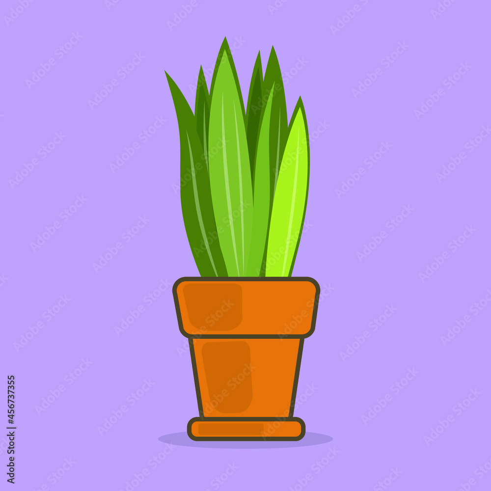 small houseplant in a light brown pot on a purple background. flat ltsign illustration. stock vector graphics