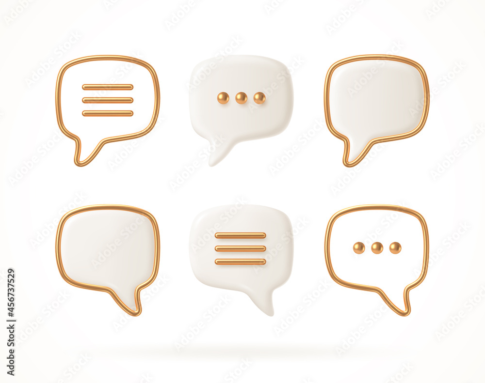Set of white and golden speech bubble. Dialogue concept design. Vector illustration. Set of white and golden speech bubble. Dialogue concept design. Vector illustration.