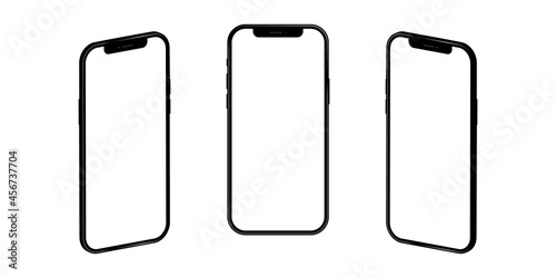 Realistic models smartphone with transparent screens. Smartphone mockup collection. Device front view. 3D mobile phone with shadow on transparent background - stock vector
