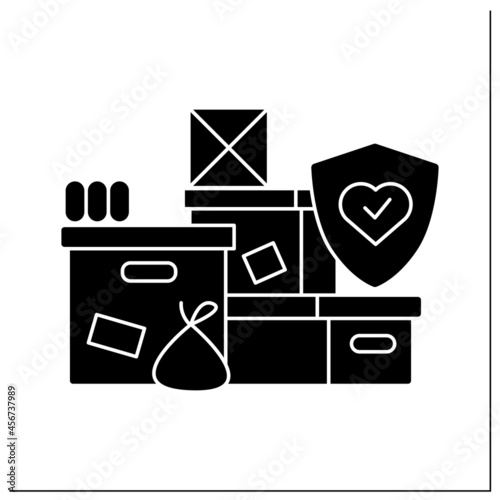 Boxes pile glyph icon. Post delivery packages with corona virus stop. Safe logistics service and contact-less courier online orders delivery.Filled flat sign. Isolated silhouette vector illustration