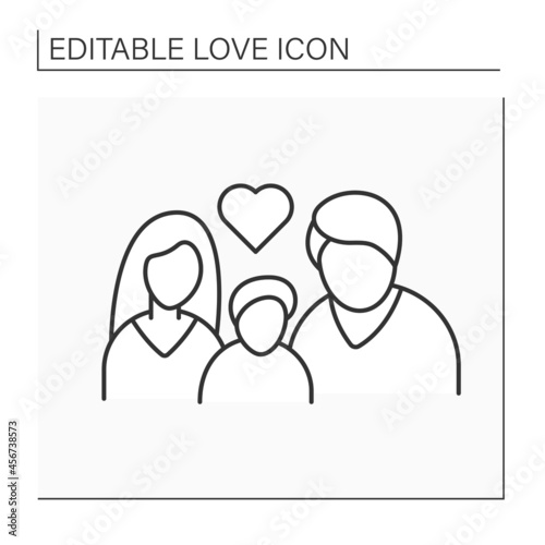Family line icon. Mother, father and child. Friendly atmosphere. Love concept. Isolated vector illustration. Editable stroke
