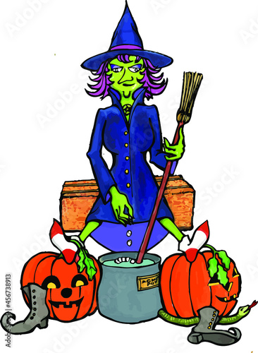 witch stirring a cauldron | Halloween monster