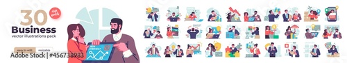 Business Concept illustrations. Mega set. Collection of scenes with men and women taking part in business activities. Vector illustration