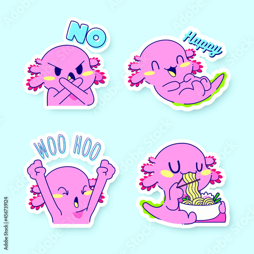 cute axolotl sticker vector set