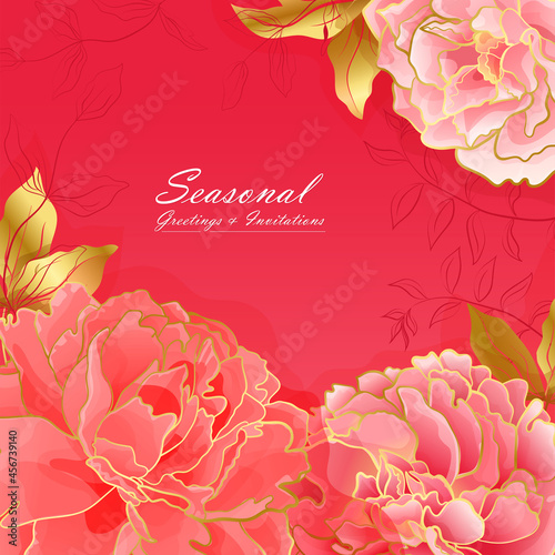 Light red peony floral square card