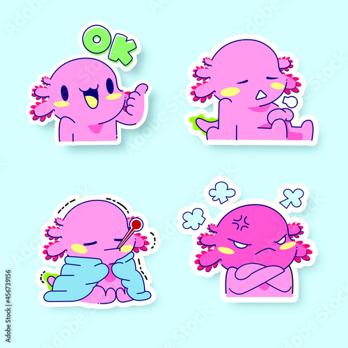 cute axolotl sticker vector set