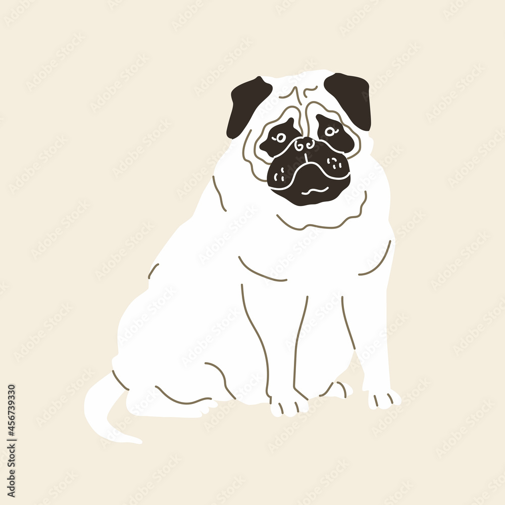 Pug dog. Vector illustration. Flat style.