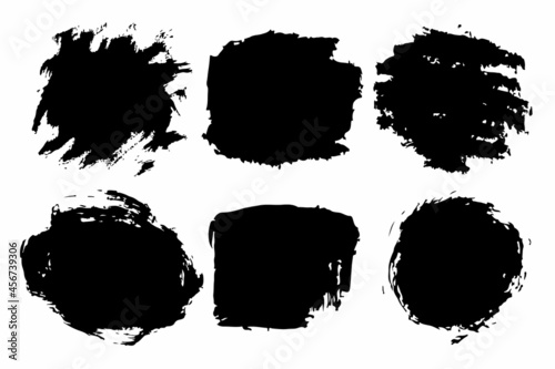 Vector Set of brush strokes Black color on white background. Hand painted grange elements. Ink drawing. Dirty artistic design . Place for text, quote, information, company name.