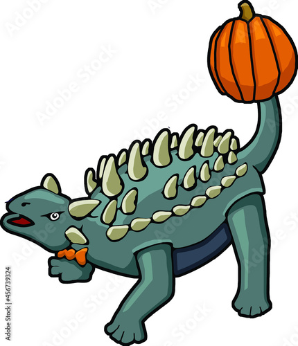 ankylosaurus with a pumpkin on  his tail  | Halloween dinosaur