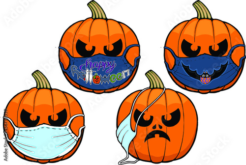 jack o lanterns wearing covid masks | Halloween design