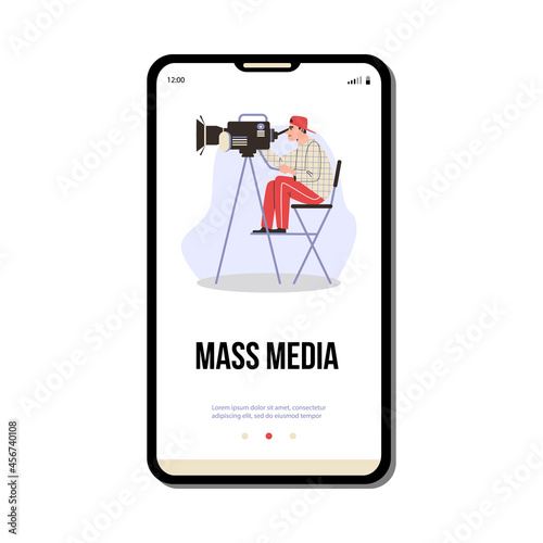 Onboarding page disign with cameraman at work on television with camera