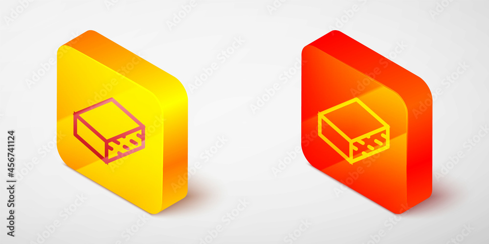 Isometric line Nail file icon isolated on grey background. Manicure tool. Yellow and orange square button. Vector Isometric line Nail file icon isolated on grey background. Manicure tool. Yellow and orange square button. Vector
