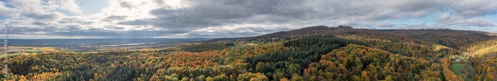 Bird's eye view of a forest in the Taunus - Germany with a cloudy sky