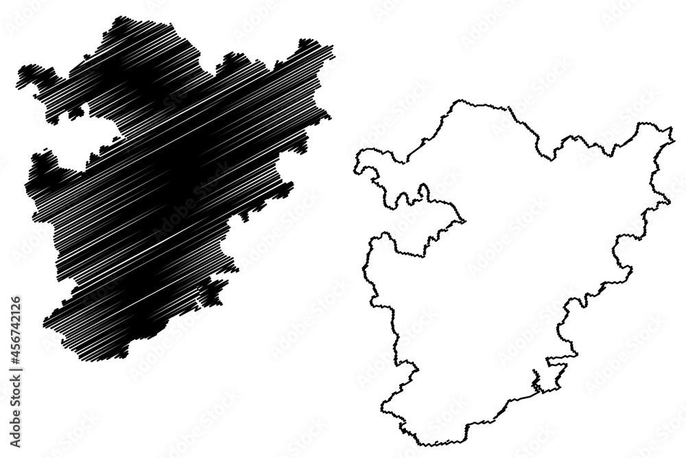 Alirajpur district (Madhya Pradesh State, Indore division, Republic of India) map vector illustration, scribble sketch Alirajpur map