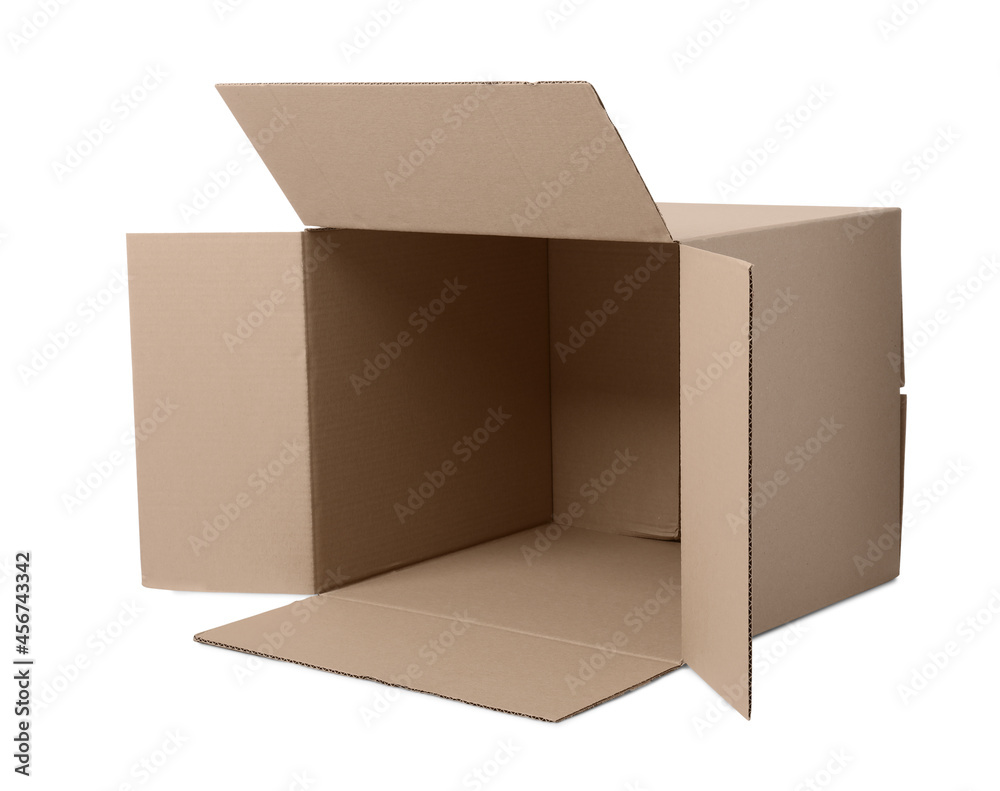 Open empty cardboard box isolated on white Open empty cardboard box isolated on white