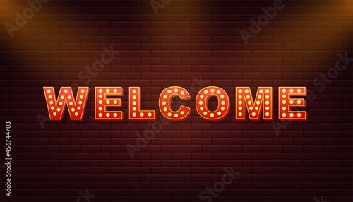 Retro light text welcome. Retro light bulb. Vector stock illustration.