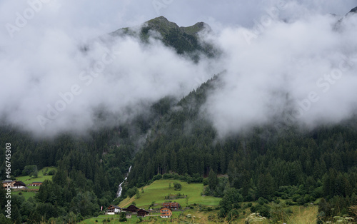 Clouds over the forest of the waterfall