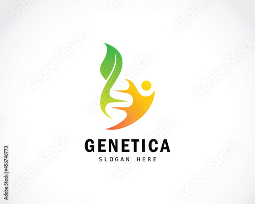 DNA logo creative nature people abstract design concept leave health care