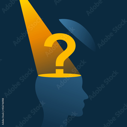Amnesia, memory loss. Head with question mark