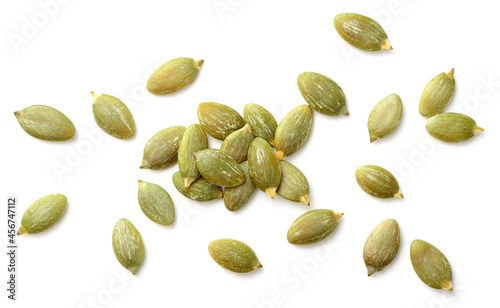 pumpkin seeds isolated on the white backgrounds, top view