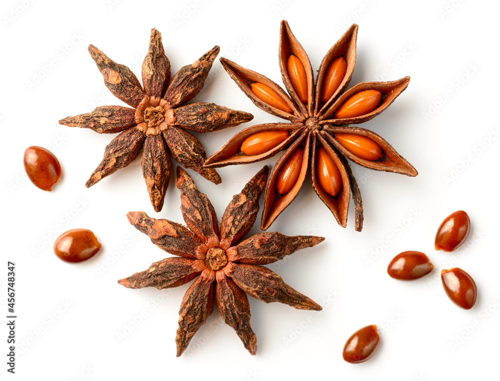 star anise isolated on the white background, top view star anise isolated on the white background, top view