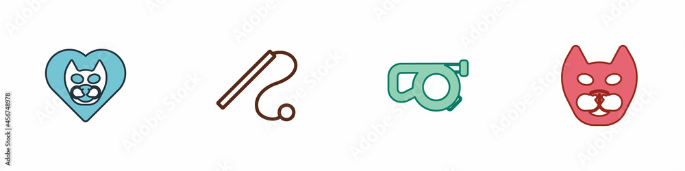 Set Heart with cat, Pet toy, Retractable cord leash and Cat icon. Vector Set Heart with cat, Pet toy, Retractable cord leash and Cat icon. Vector