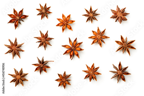 star anise isolated on the white background, top view