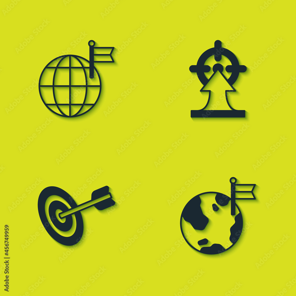 Set Planet with flag, , Target and icon. Vector Set Planet with flag, , Target and icon. Vector