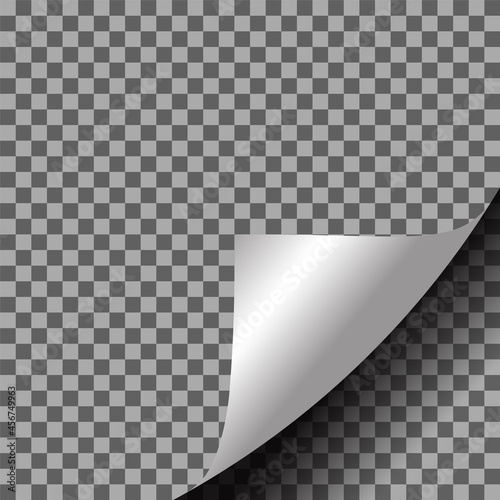 Curved paper corner with shadow on transparent background