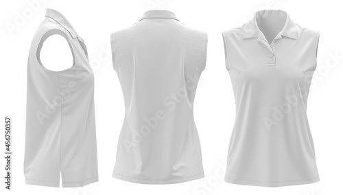3D rendered sleeveless ladies polo shirts