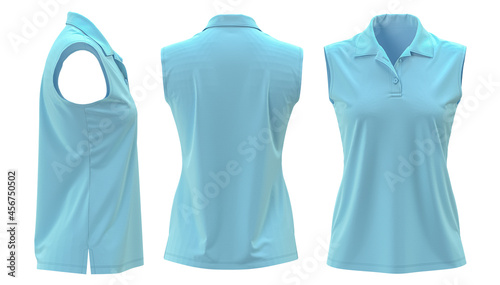 3D rendered sleeveless ladies polo shirts