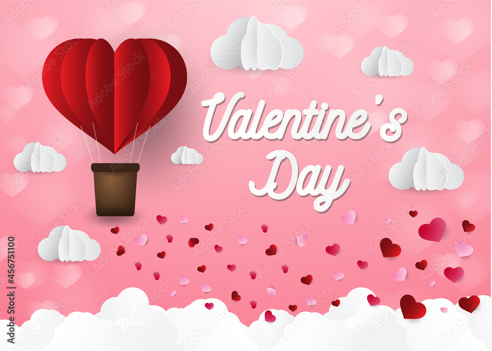 Origami made hot air balloon in a heart shape. paper art style. valentine day Origami made hot air balloon in a heart shape. paper art style. valentine day