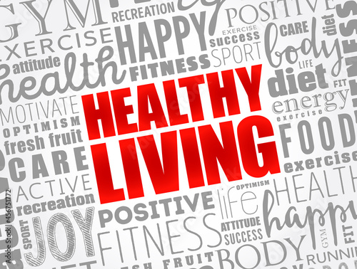 Healthy Living word cloud collage, health concept background
