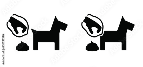 Clean up after your dog Funny vector signs Ecological cleanliness environment, taking care of pets Dog waste cleanup duty, to pooping or poop zone Pick it up no dog, pet area Cleaning plastic bag hand