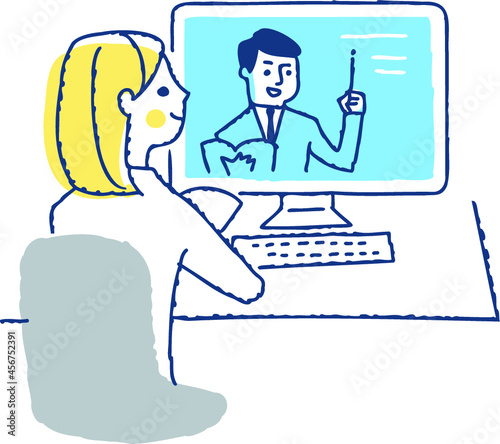 オンライン授業を受ける女性