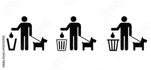 Clean up after your dog Funny vector signs Ecological cleanliness environment, taking care of pets Dog waste cleanup duty, to pooping or poop zone Pick it up no dog, pet area Cleaning plastic bag hand