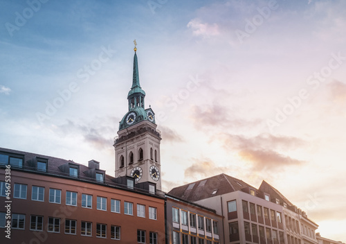 St. Peter's Church Tower at sunset - Munich, Bavaria, Germany